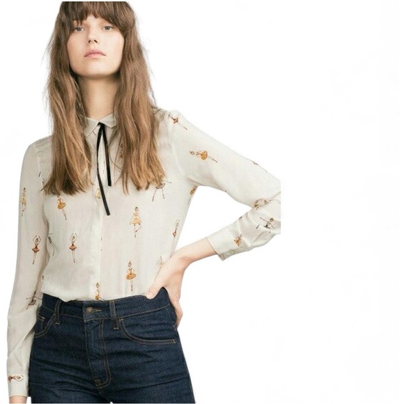 Zara Cream Ballerina Blouse with Tiny Black Bow Tie - Picture 2 of 14